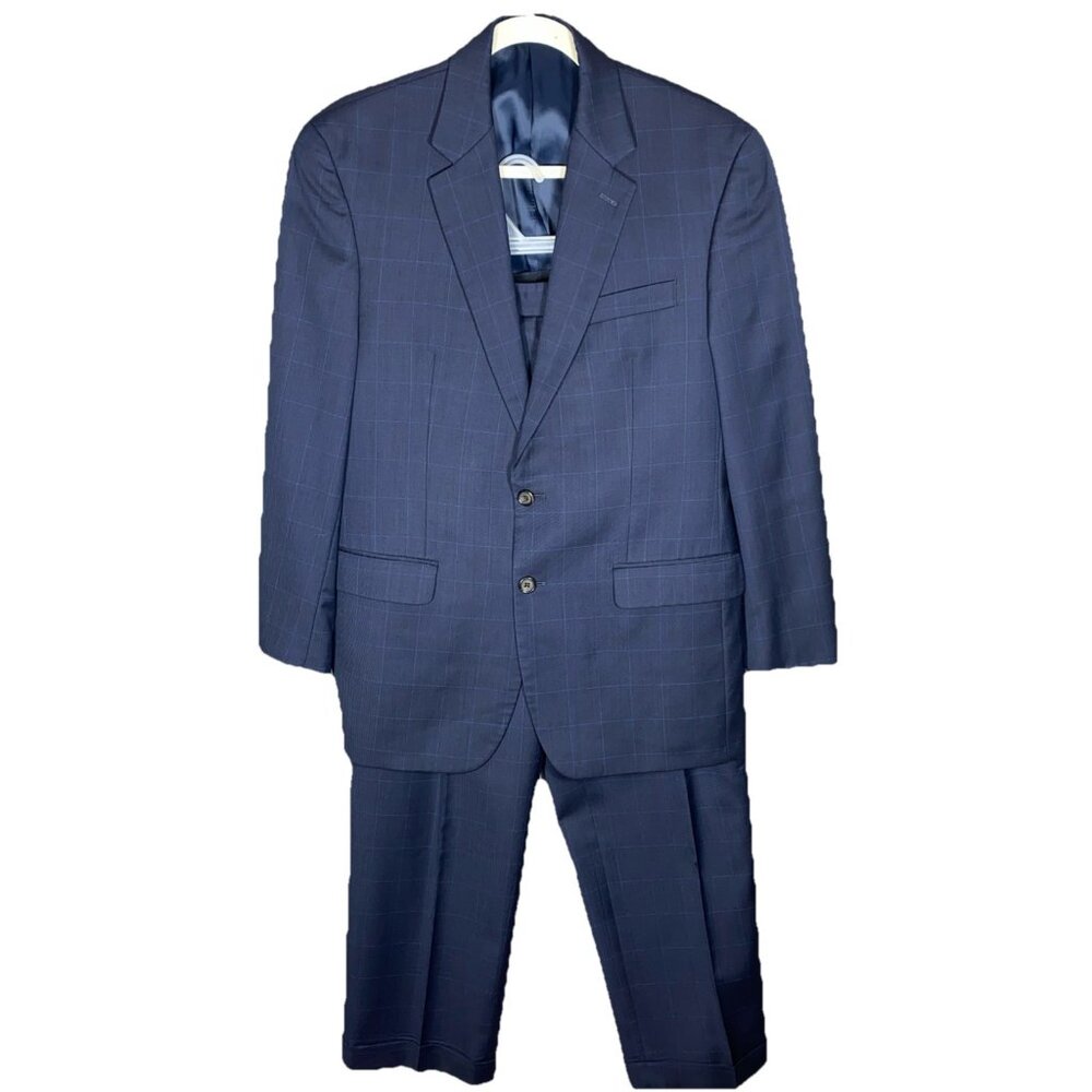 Ralph Ralph Lauren Suit Mens 41R X 35R Navy Windowpane 2 Piece 100% Wool